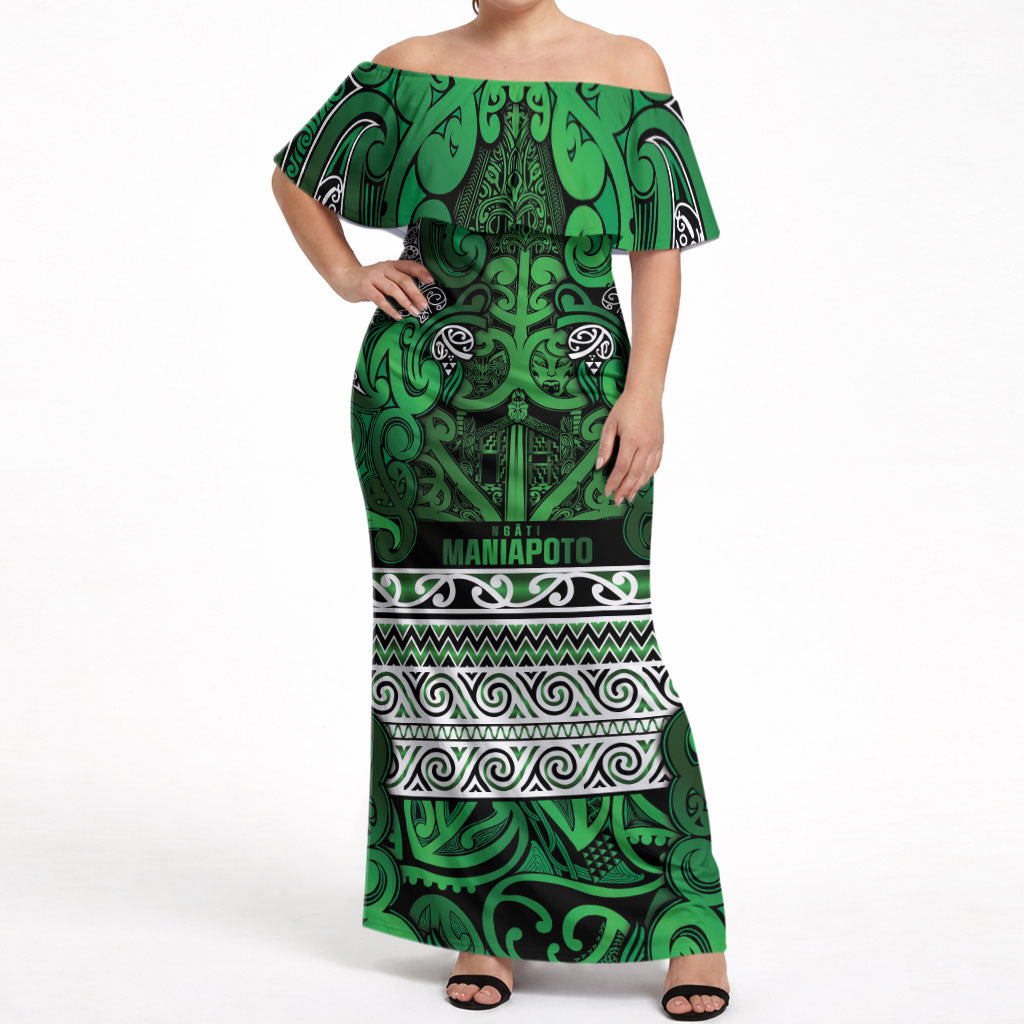 Aotearoa Iwi Ngati Maniapoto Off Shoulder Maxi Dress Maori Wharenui House Tribal Pattern