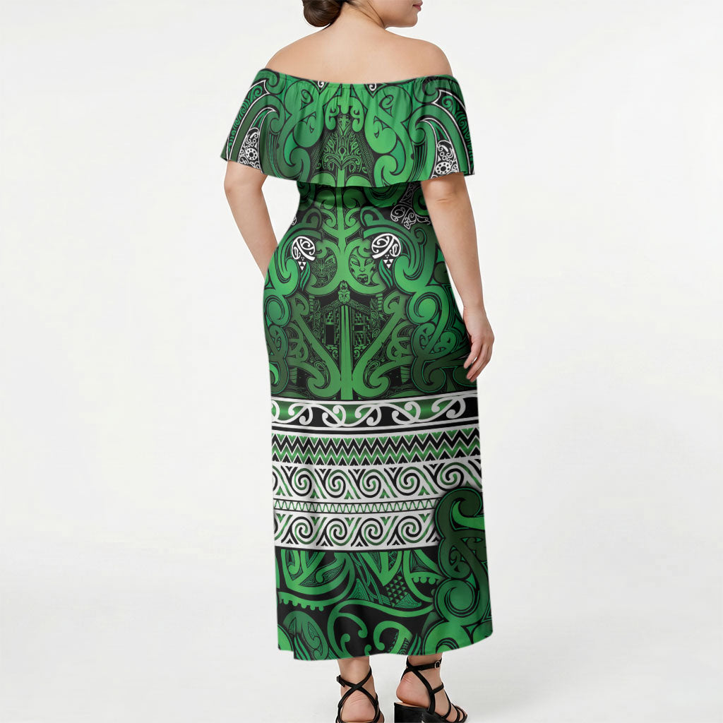 Aotearoa Iwi Ngati Maniapoto Off Shoulder Maxi Dress Maori Wharenui House Tribal Pattern