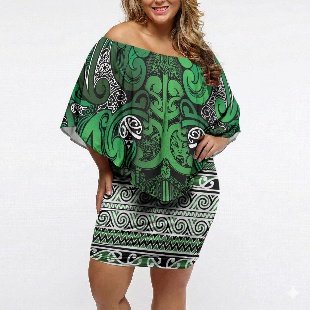 Aotearoa Iwi Ngati Maniapoto Off Shoulder Short Dress Maori Wharenui House Tribal Pattern