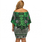 Aotearoa Iwi Ngati Maniapoto Off Shoulder Short Dress Maori Wharenui House Tribal Pattern