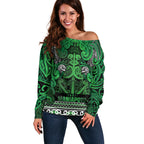 Aotearoa Iwi Ngati Maniapoto Off Shoulder Sweater Maori Wharenui House Tribal Pattern