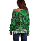 Aotearoa Iwi Ngati Maniapoto Off Shoulder Sweater Maori Wharenui House Tribal Pattern