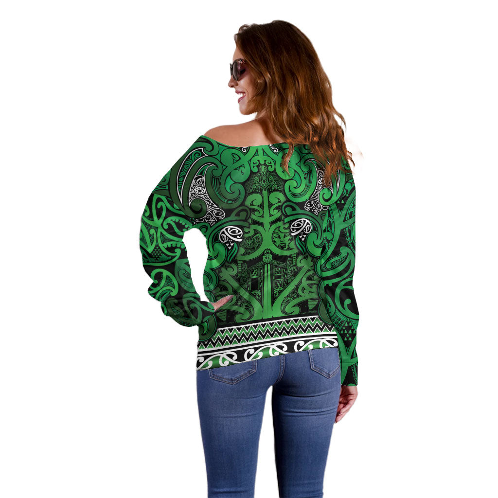 Aotearoa Iwi Ngati Maniapoto Off Shoulder Sweater Maori Wharenui House Tribal Pattern