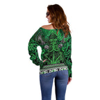 Aotearoa Iwi Ngati Maniapoto Off Shoulder Sweater Maori Wharenui House Tribal Pattern