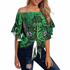 Aotearoa Iwi Ngati Maniapoto Off Shoulder Wrap Waist Top Maori Wharenui House Tribal Pattern