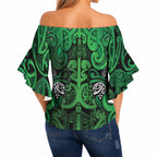 Aotearoa Iwi Ngati Maniapoto Off Shoulder Wrap Waist Top Maori Wharenui House Tribal Pattern