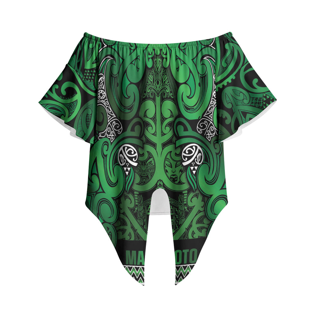 Aotearoa Iwi Ngati Maniapoto Off Shoulder Wrap Waist Top Maori Wharenui House Tribal Pattern