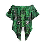 Aotearoa Iwi Ngati Maniapoto Off Shoulder Wrap Waist Top Maori Wharenui House Tribal Pattern