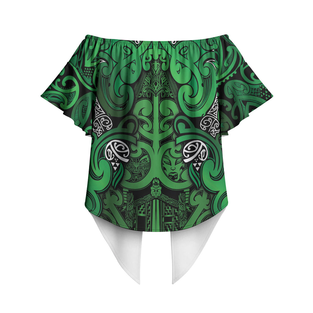 Aotearoa Iwi Ngati Maniapoto Off Shoulder Wrap Waist Top Maori Wharenui House Tribal Pattern