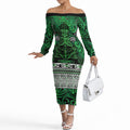 Aotearoa Iwi Ngati Maniapoto Off The Shoulder Long Sleeve Dress Maori Wharenui House Tribal Pattern