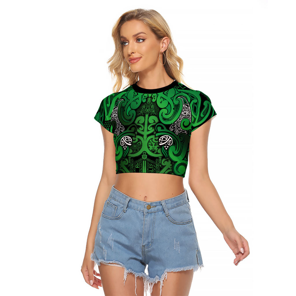 Aotearoa Iwi Ngati Maniapoto Raglan Cropped T Shirt Maori Wharenui House Tribal Pattern