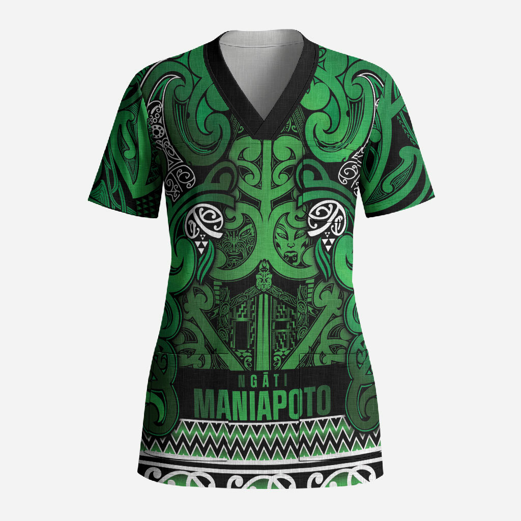 Aotearoa Iwi Ngati Maniapoto Scrub Top Maori Wharenui House Tribal Pattern