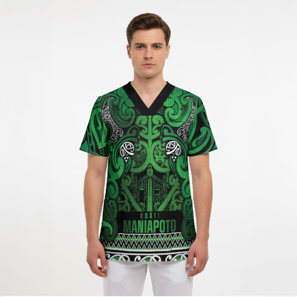 Aotearoa Iwi Ngati Maniapoto Scrub Top Maori Wharenui House Tribal Pattern