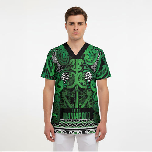 Aotearoa Iwi Ngati Maniapoto Scrub Top Maori Wharenui House Tribal Pattern