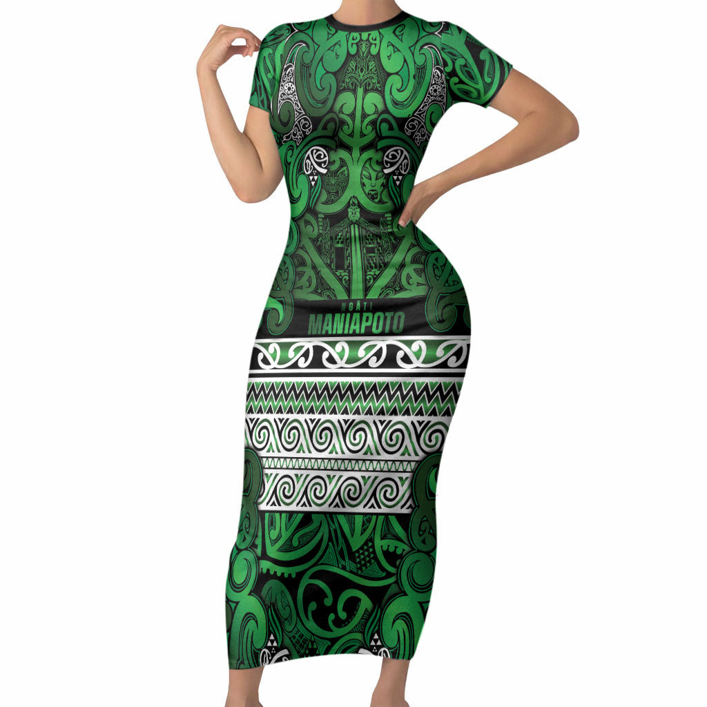 Aotearoa Iwi Ngati Maniapoto Short Sleeve Bodycon Dress Maori Wharenui House Tribal Pattern