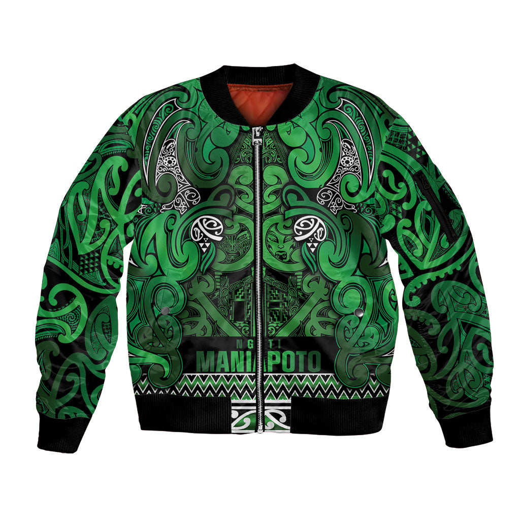 Aotearoa Iwi Ngati Maniapoto Sleeve Zip Bomber Jacket Maori Wharenui House Tribal Pattern