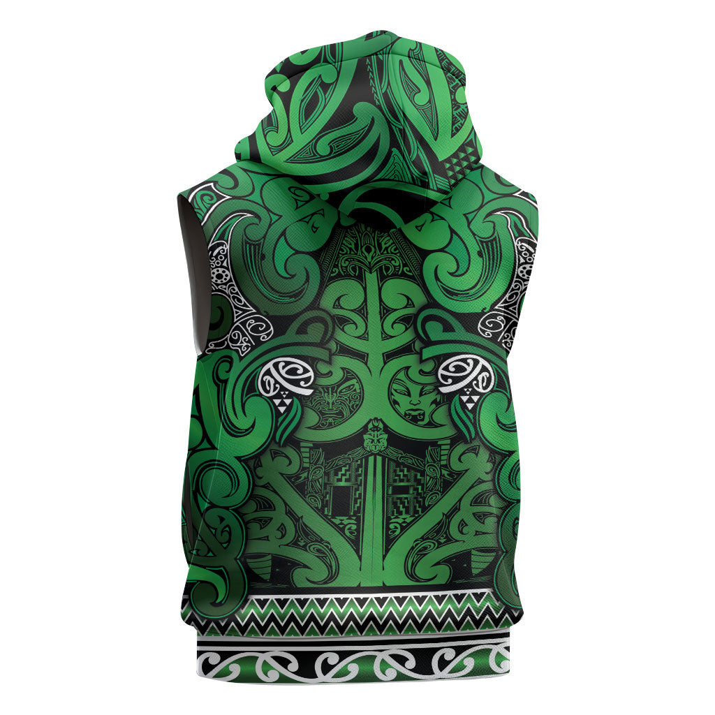 Aotearoa Iwi Ngati Maniapoto Sleeveless Hoodie Maori Wharenui House Tribal Pattern