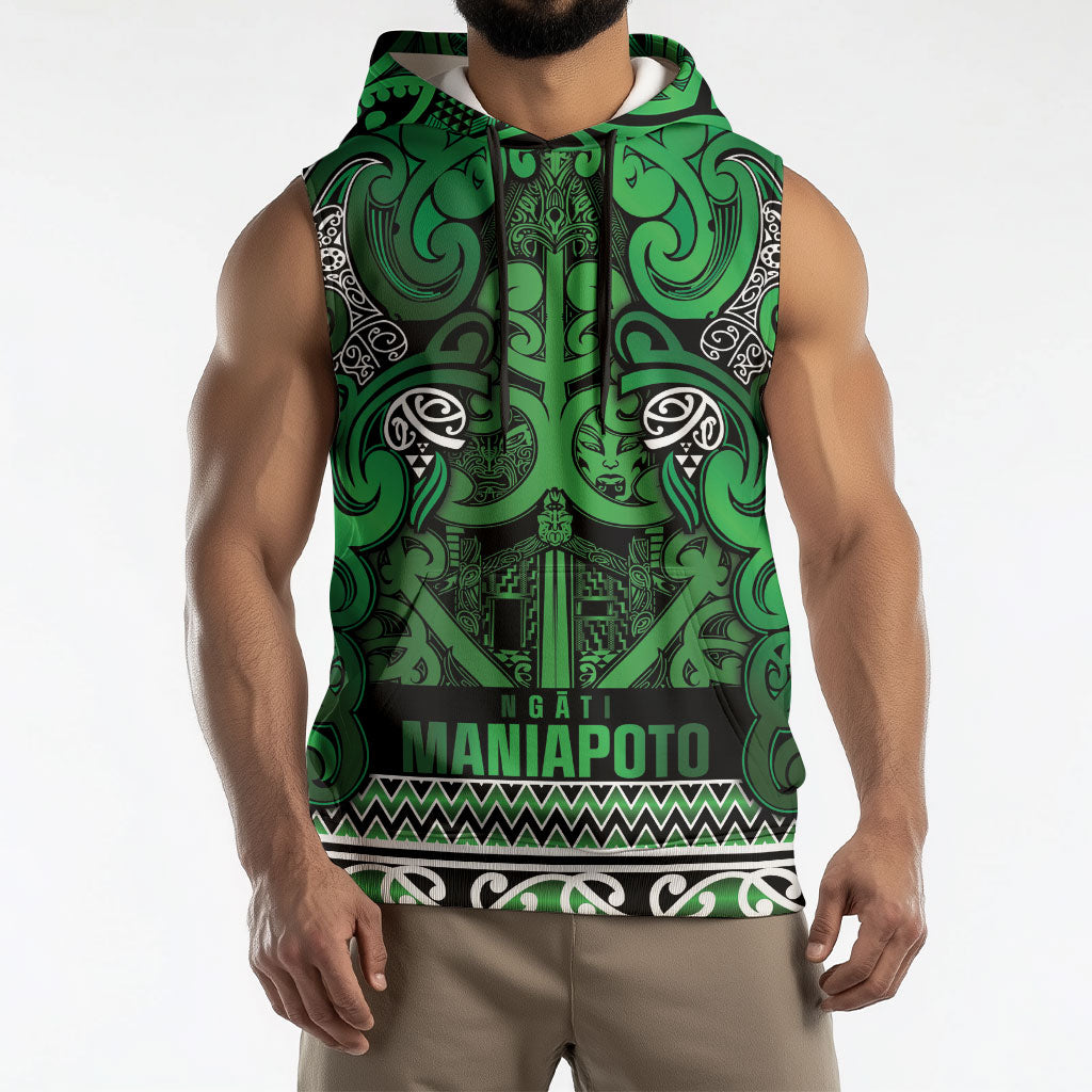 Aotearoa Iwi Ngati Maniapoto Sleeveless Hoodie Maori Wharenui House Tribal Pattern