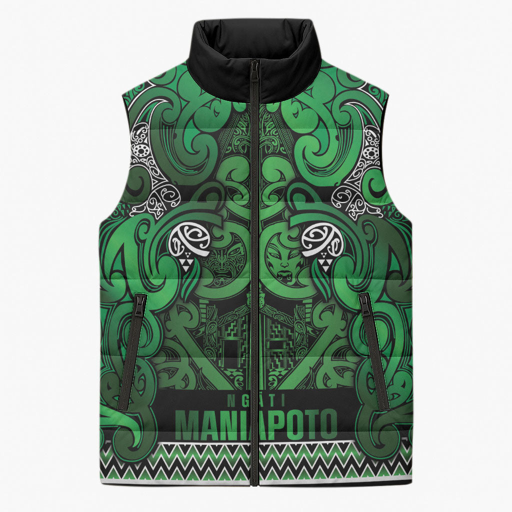 Aotearoa Iwi Ngati Maniapoto Sleeveless Puffer Jacket Maori Wharenui House Tribal Pattern