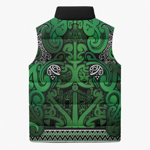 Aotearoa Iwi Ngati Maniapoto Sleeveless Puffer Jacket Maori Wharenui House Tribal Pattern