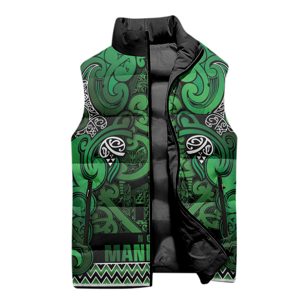 Aotearoa Iwi Ngati Maniapoto Sleeveless Puffer Jacket Maori Wharenui House Tribal Pattern
