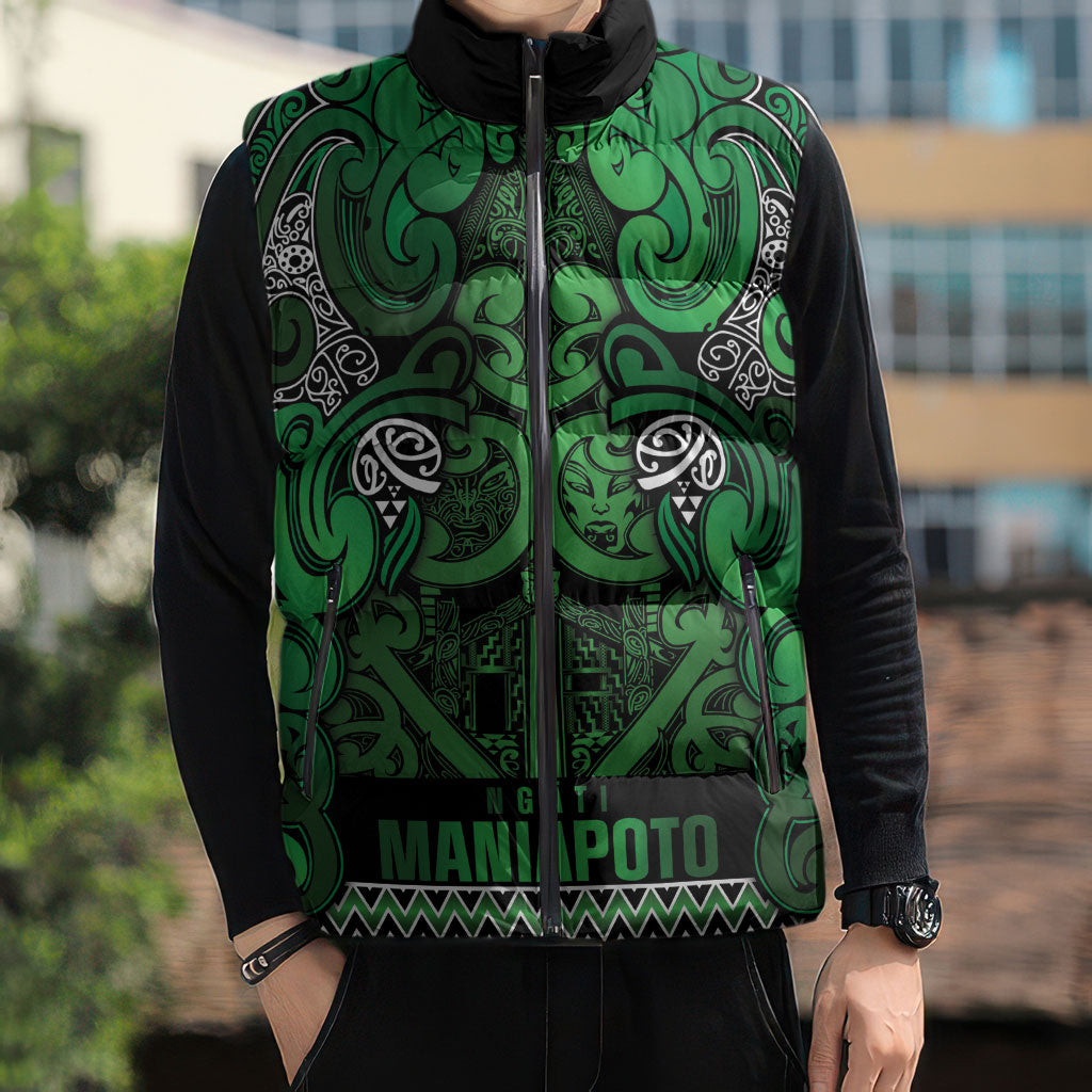 Aotearoa Iwi Ngati Maniapoto Sleeveless Puffer Jacket Maori Wharenui House Tribal Pattern