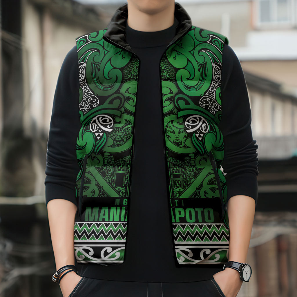 Aotearoa Iwi Ngati Maniapoto Sleeveless Puffer Jacket Maori Wharenui House Tribal Pattern