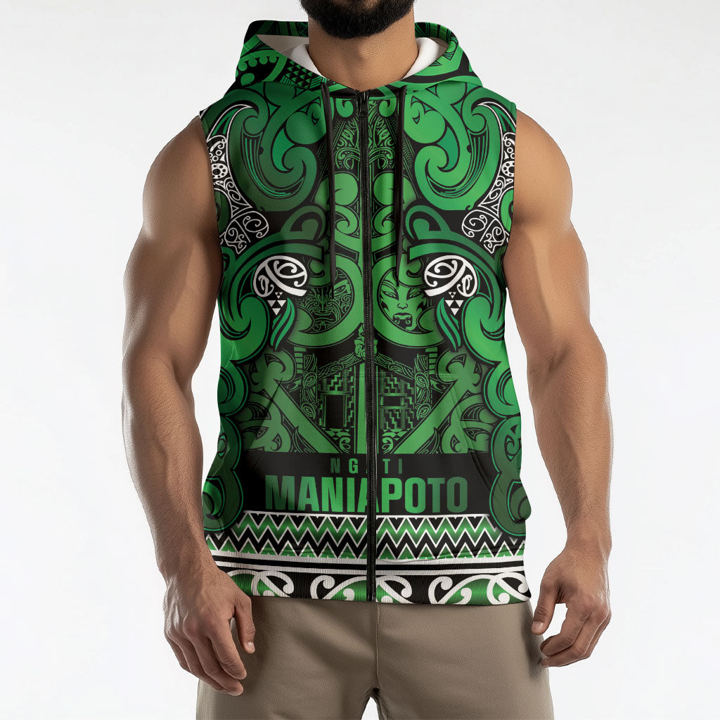 Aotearoa Iwi Ngati Maniapoto Sleeveless Zip Hoodie Maori Wharenui House Tribal Pattern