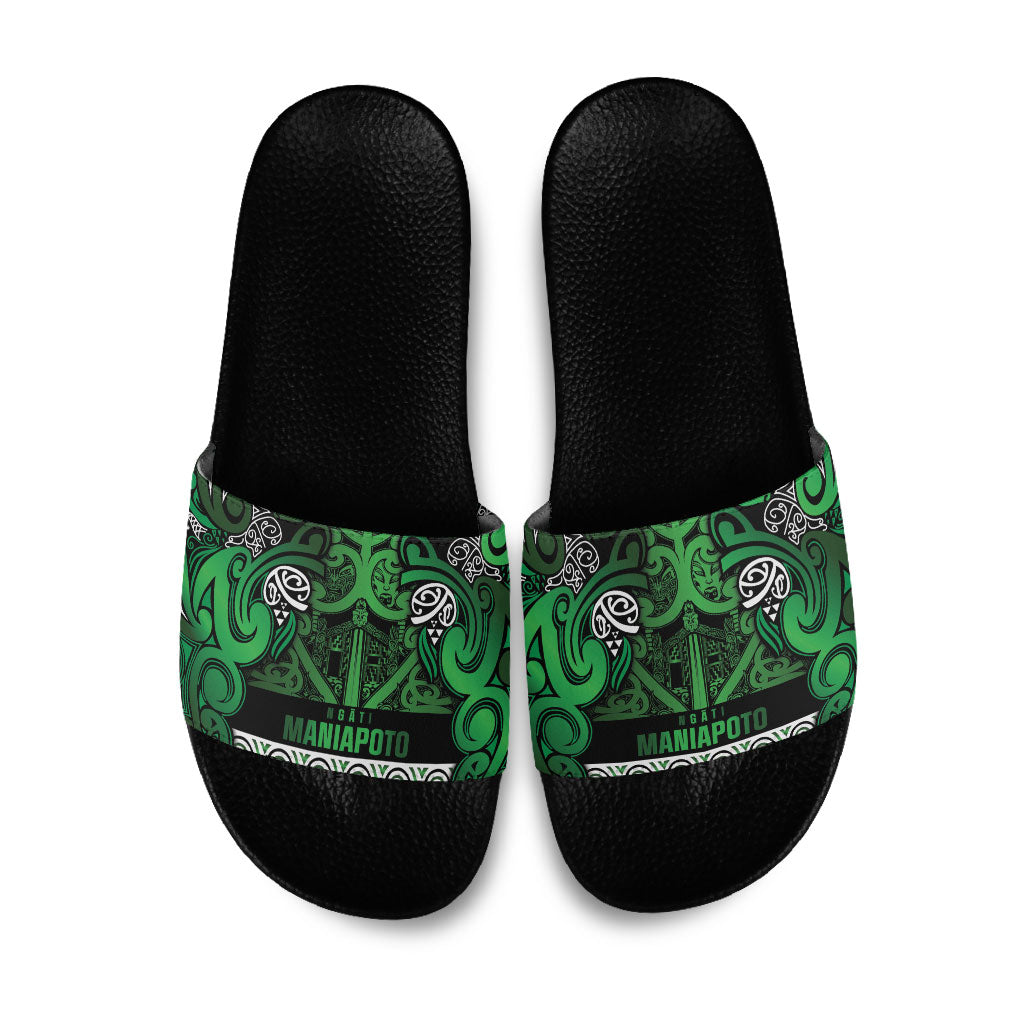 Aotearoa Iwi Ngati Maniapoto Slide Sandals Maori Wharenui House Tribal Pattern