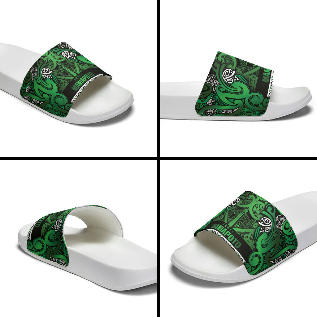 Aotearoa Iwi Ngati Maniapoto Slide Sandals Maori Wharenui House Tribal Pattern