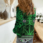 Aotearoa Iwi Ngati Maniapoto Women Casual Shirt Maori Wharenui House Tribal Pattern