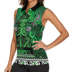 Aotearoa Iwi Ngati Maniapoto Women Sleeveless Polo Shirt Maori Wharenui House Tribal Pattern