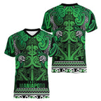 Aotearoa Iwi Ngati Maniapoto Women V-Neck T-Shirt Maori Wharenui House Tribal Pattern
