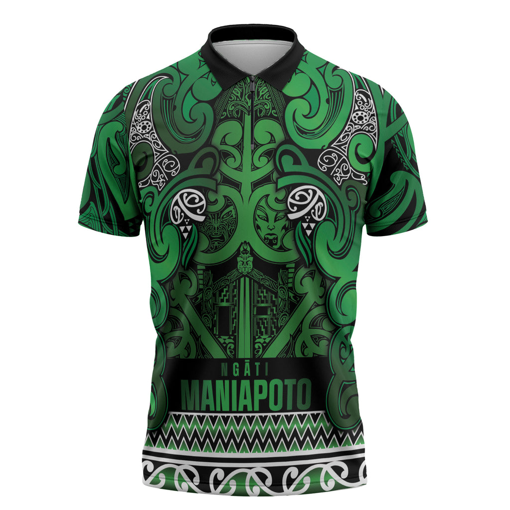 Aotearoa Iwi Ngati Maniapoto Zipper Polo Shirt Maori Wharenui House Tribal Pattern