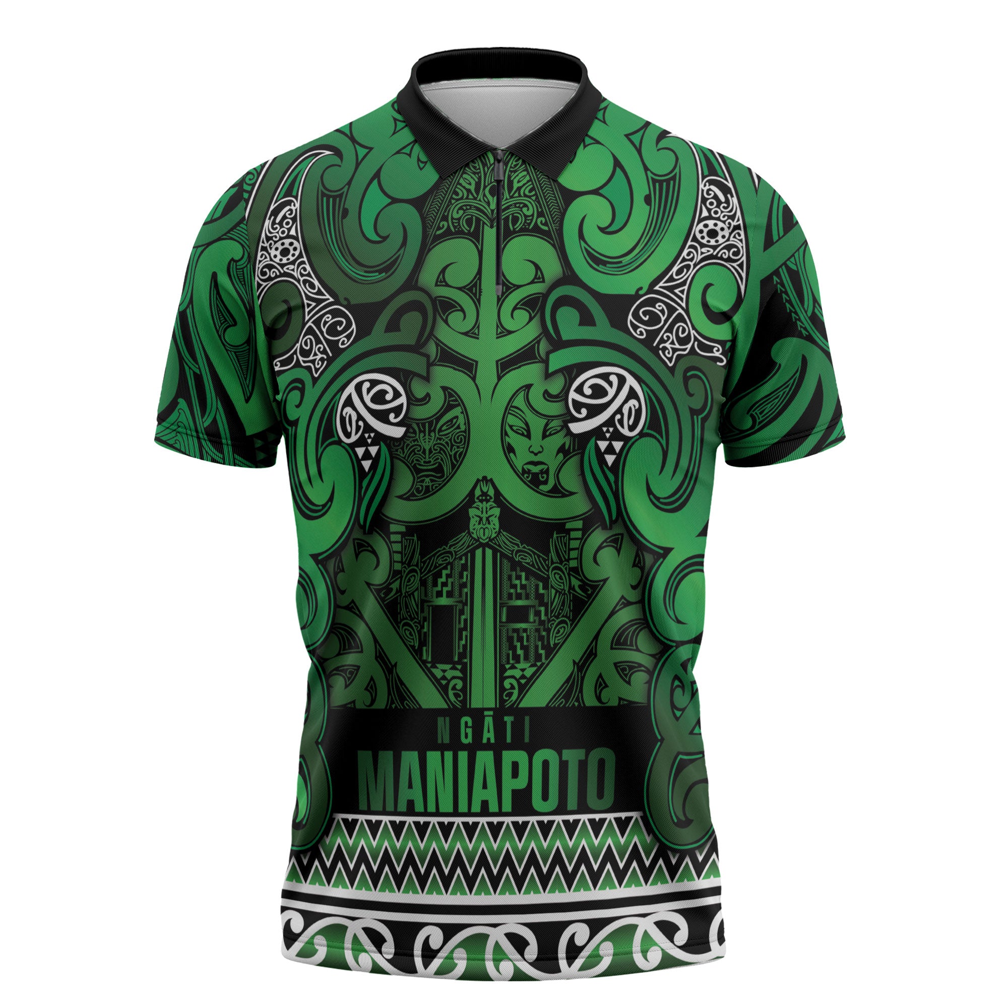 Aotearoa Iwi Ngati Maniapoto Zipper Polo Shirt Maori Wharenui House Tribal Pattern