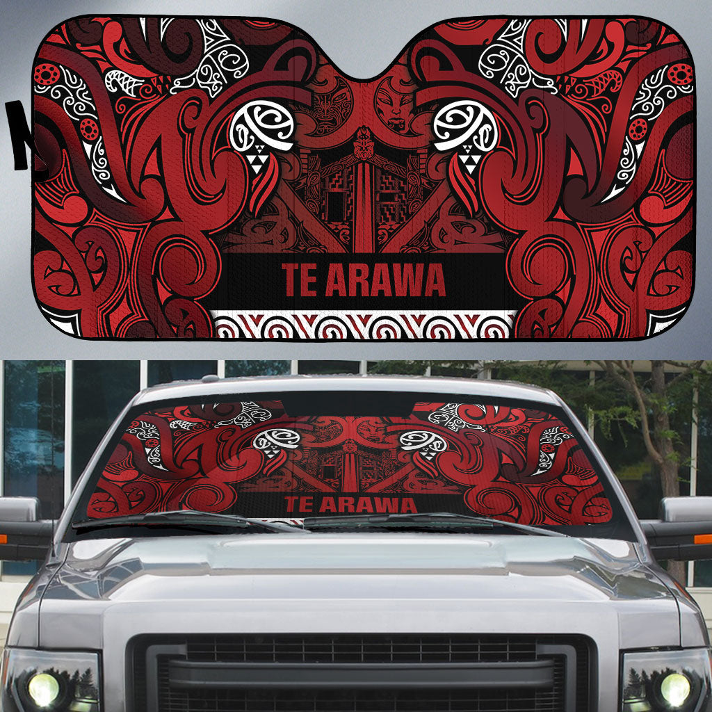 Aotearoa Iwi Te Arawa Auto Sun Shade Maori Wharenui House Tribal Pattern