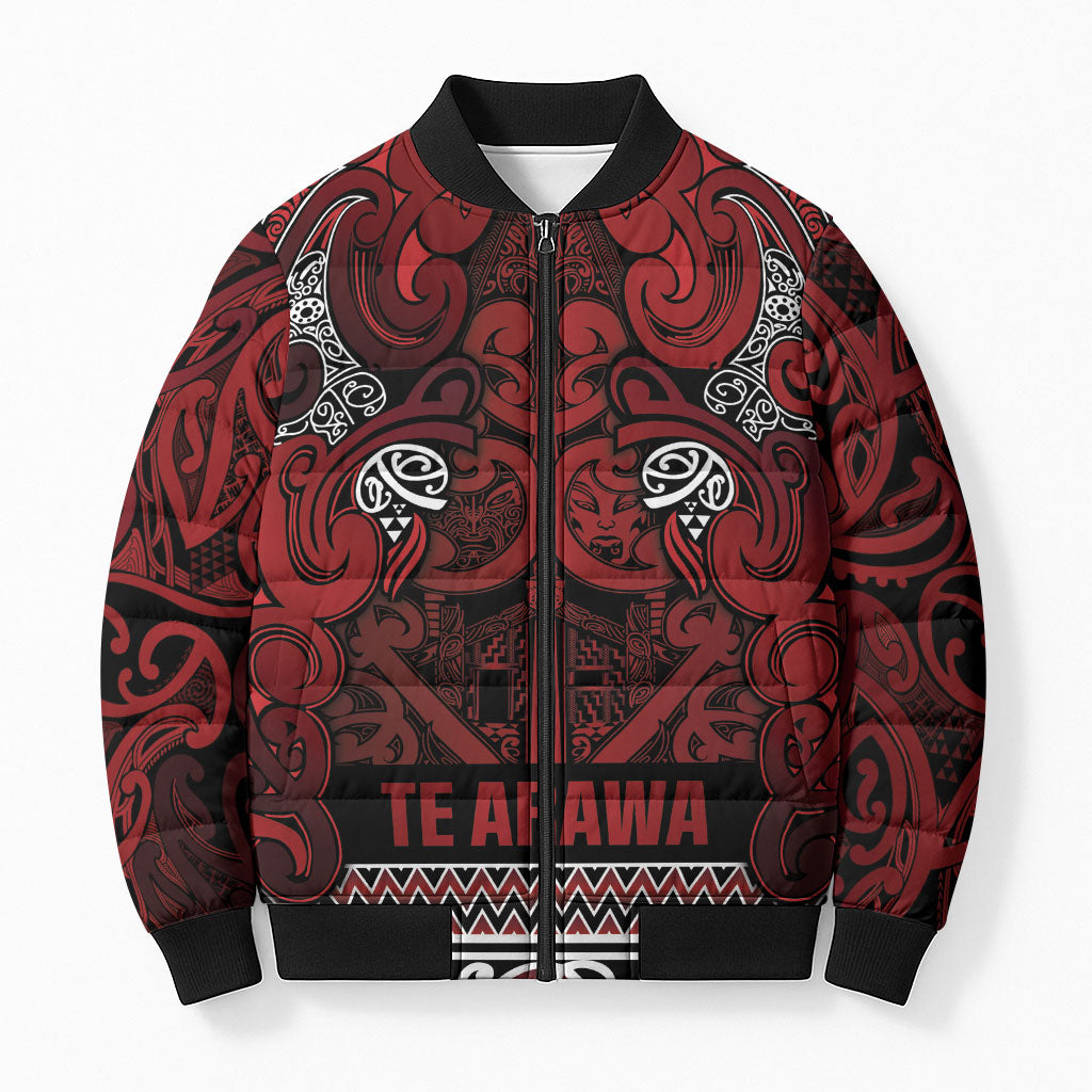 Aotearoa Iwi Te Arawa Bomber Puffer Jacket Maori Wharenui House Tribal Pattern