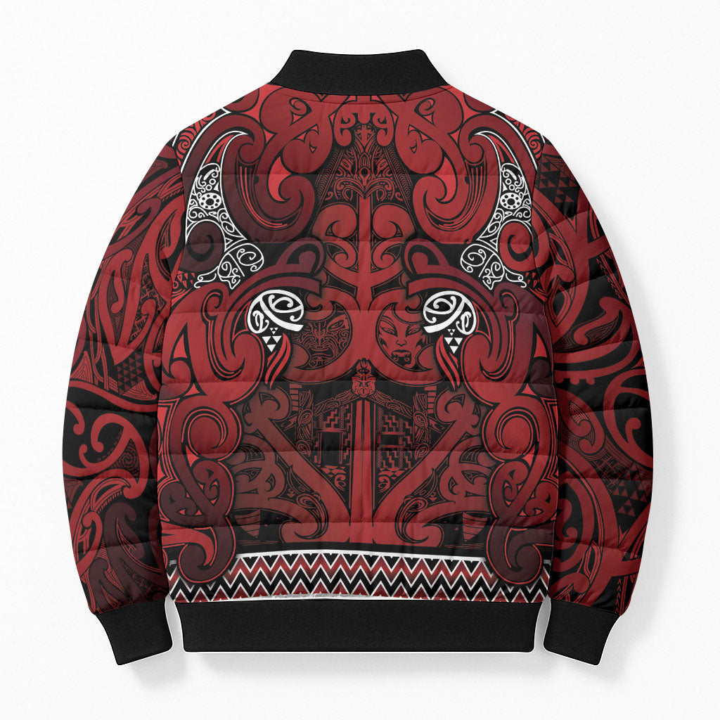 Aotearoa Iwi Te Arawa Bomber Puffer Jacket Maori Wharenui House Tribal Pattern