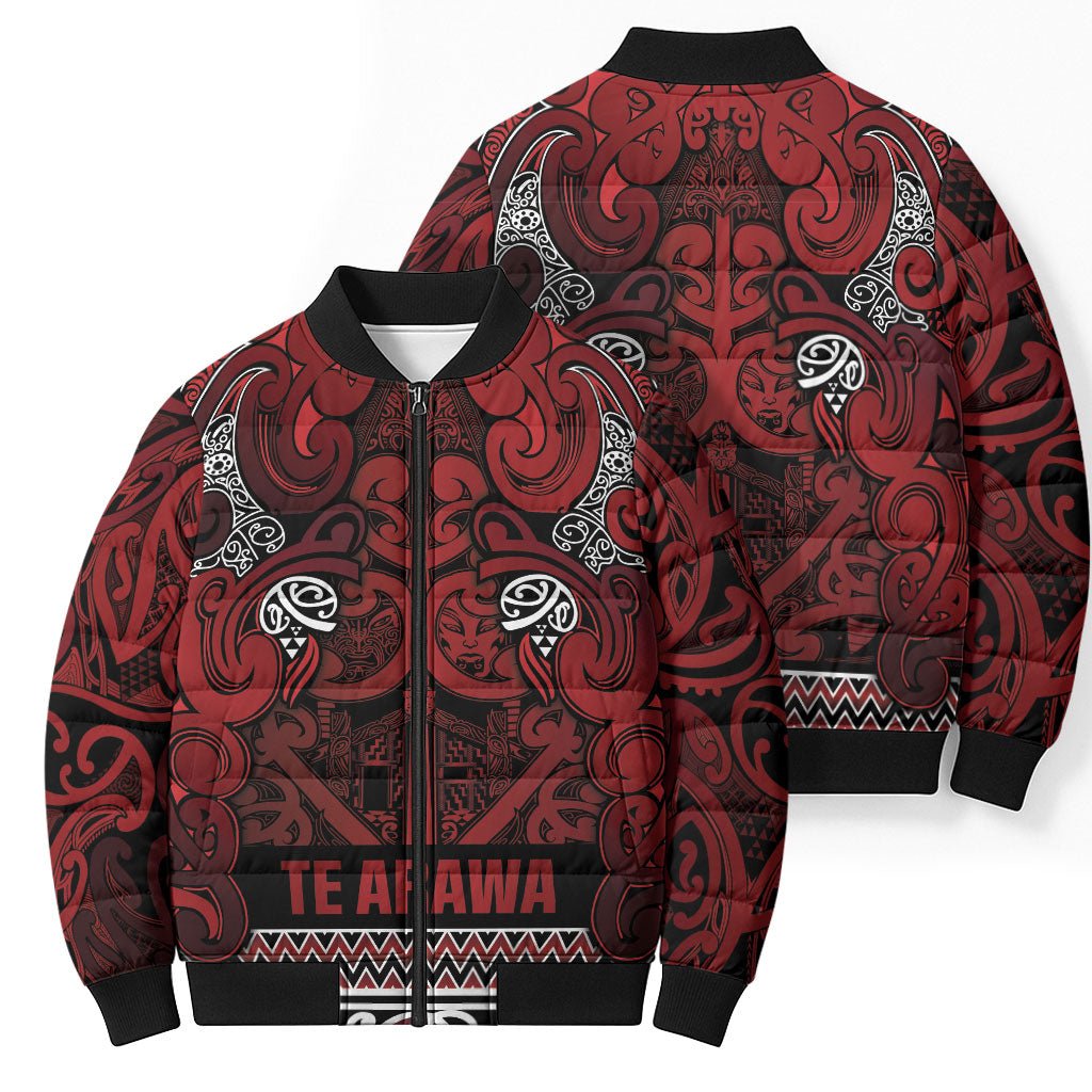 Aotearoa Iwi Te Arawa Bomber Puffer Jacket Maori Wharenui House Tribal Pattern