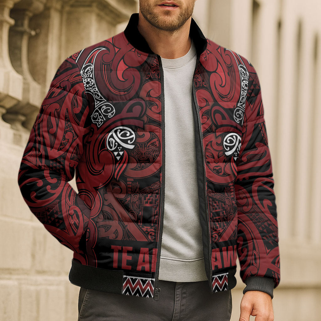Aotearoa Iwi Te Arawa Bomber Puffer Jacket Maori Wharenui House Tribal Pattern