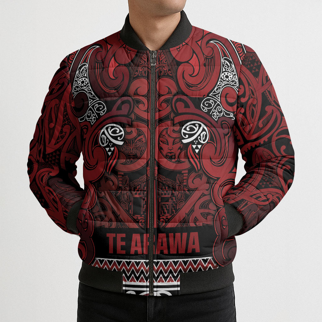 Aotearoa Iwi Te Arawa Bomber Puffer Jacket Maori Wharenui House Tribal Pattern