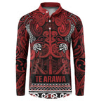 Aotearoa Iwi Te Arawa Button Sweatshirt Maori Wharenui House Tribal Pattern
