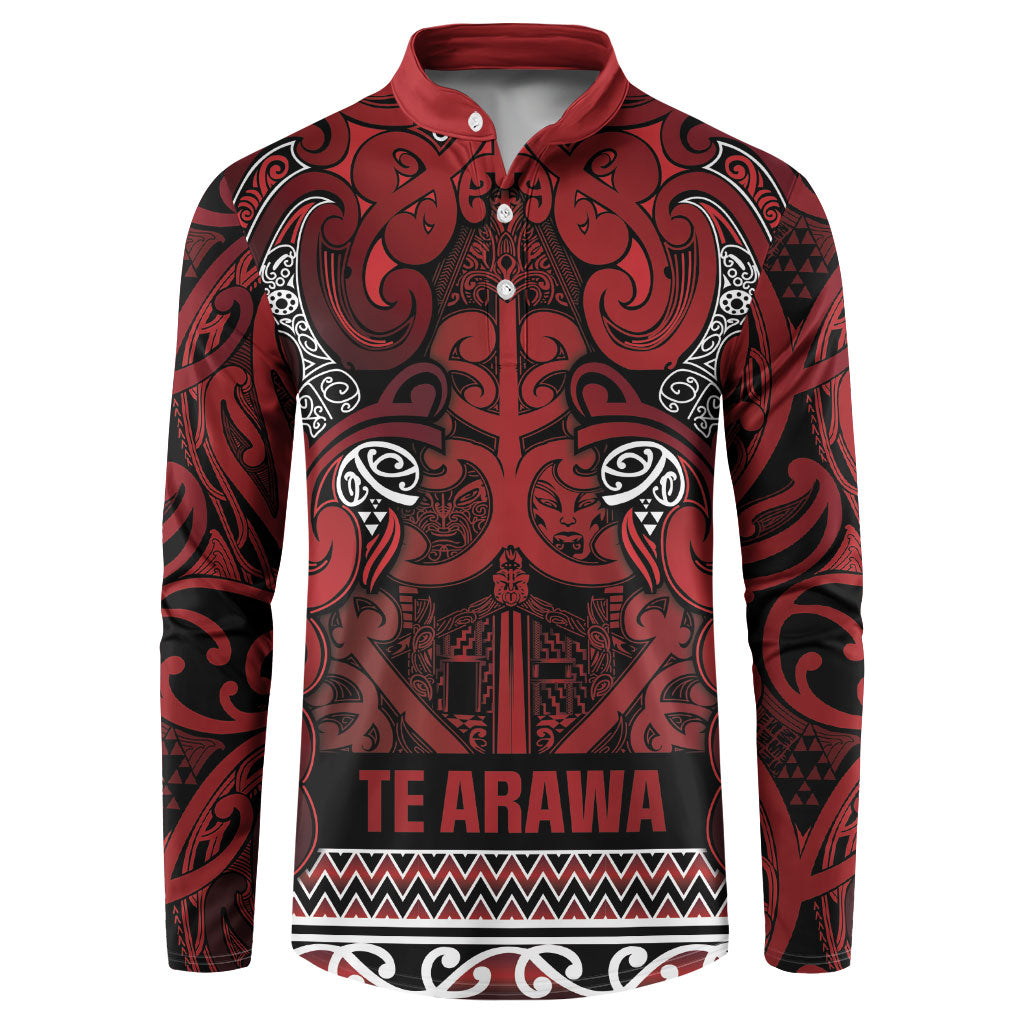Aotearoa Iwi Te Arawa Button Sweatshirt Maori Wharenui House Tribal Pattern
