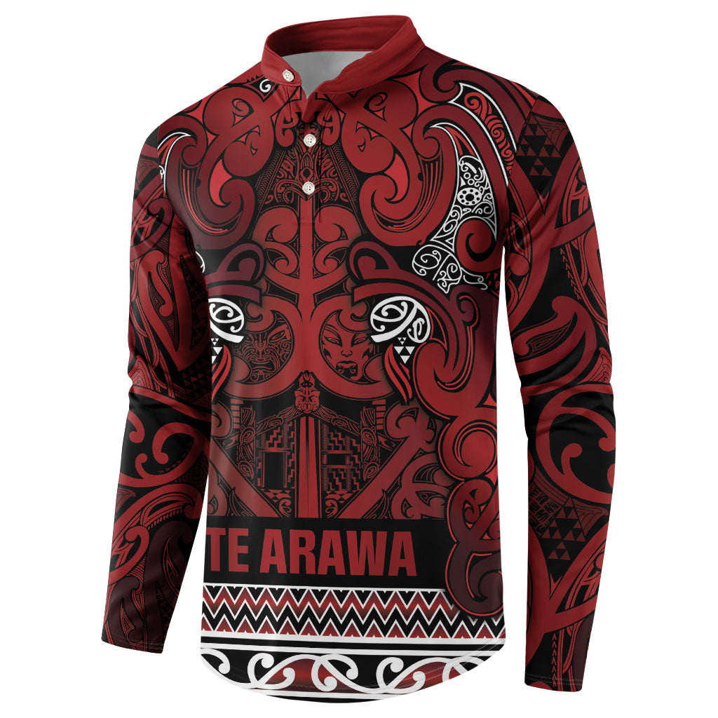 Aotearoa Iwi Te Arawa Button Sweatshirt Maori Wharenui House Tribal Pattern