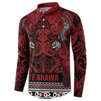Aotearoa Iwi Te Arawa Button Sweatshirt Maori Wharenui House Tribal Pattern