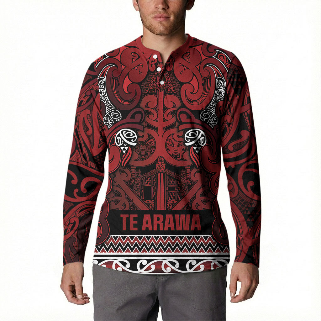 Aotearoa Iwi Te Arawa Button Sweatshirt Maori Wharenui House Tribal Pattern