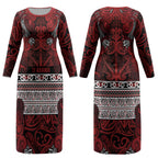 Aotearoa Iwi Te Arawa Couples Matching Long Sleeve Bodycon Dress and Long Sleeve Button Shirt Maori Wharenui House Tribal Pattern