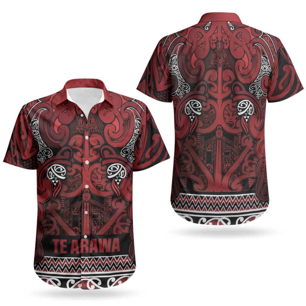 Aotearoa Iwi Te Arawa Couples Matching Off Shoulder Maxi Dress and Hawaiian Shirt Maori Wharenui House Tribal Pattern