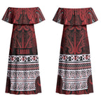 Aotearoa Iwi Te Arawa Couples Matching Off Shoulder Maxi Dress and Hawaiian Shirt Maori Wharenui House Tribal Pattern