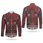 Aotearoa Iwi Te Arawa Couples Matching Off Shoulder Short Dress and Long Sleeve Button Shirt Maori Wharenui House Tribal Pattern